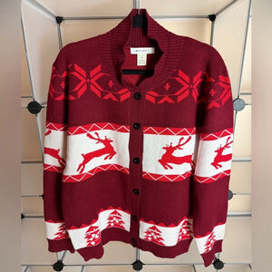 Men's Christmas Cardigans Ugly Sweaters Reindeer Burgundy/White Size M NWT